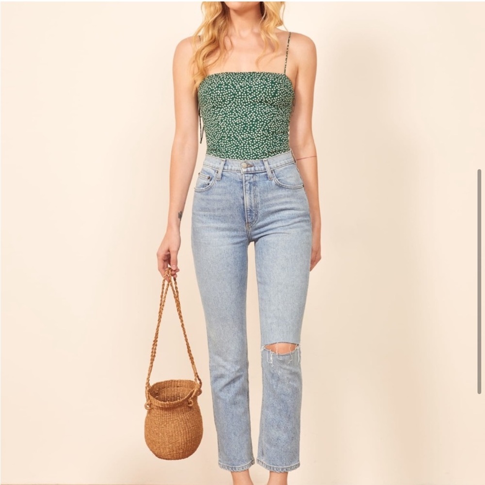 Reformation Liza High Rise Straight Cropped Jeans Montego Destroyed Size 27
